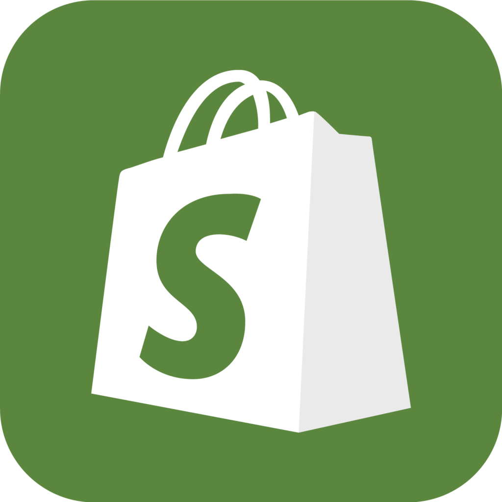 A Shopify "bag" logo with inverted colours.