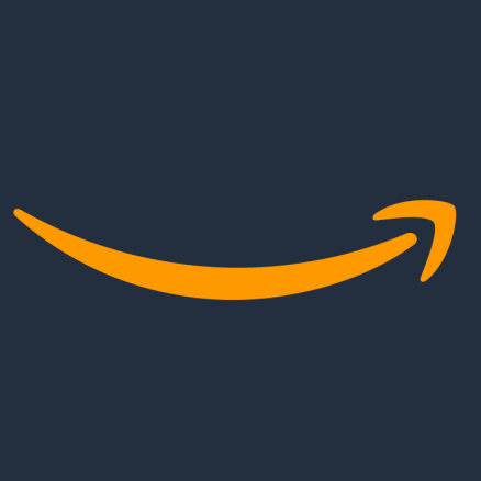 The Amazon "smile" logo on a grey background.