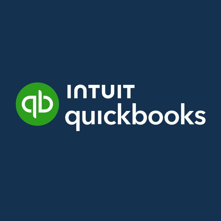 The Quickbooks logo on a dark blue background.