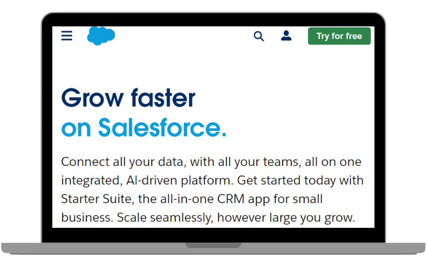 A laptop displaying the Salesforce homepage.